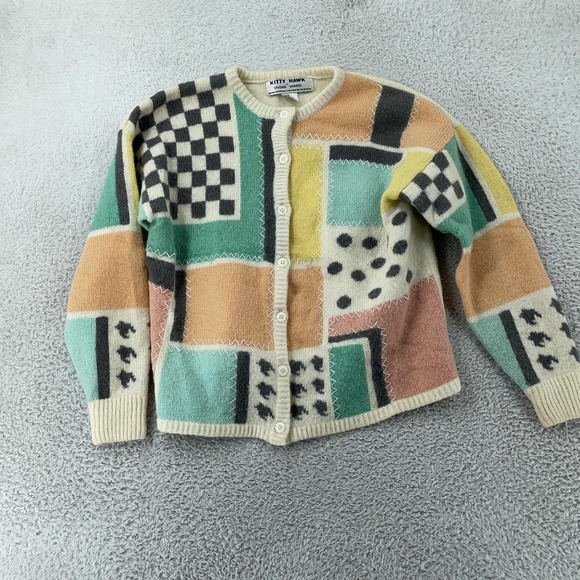 Kitty Hawk by Vivian Wang Sweaters - Vtg Kitty Hawk by Vivian Wang Cardigan Sweater Womens M CROP FIT Patchwork 90s